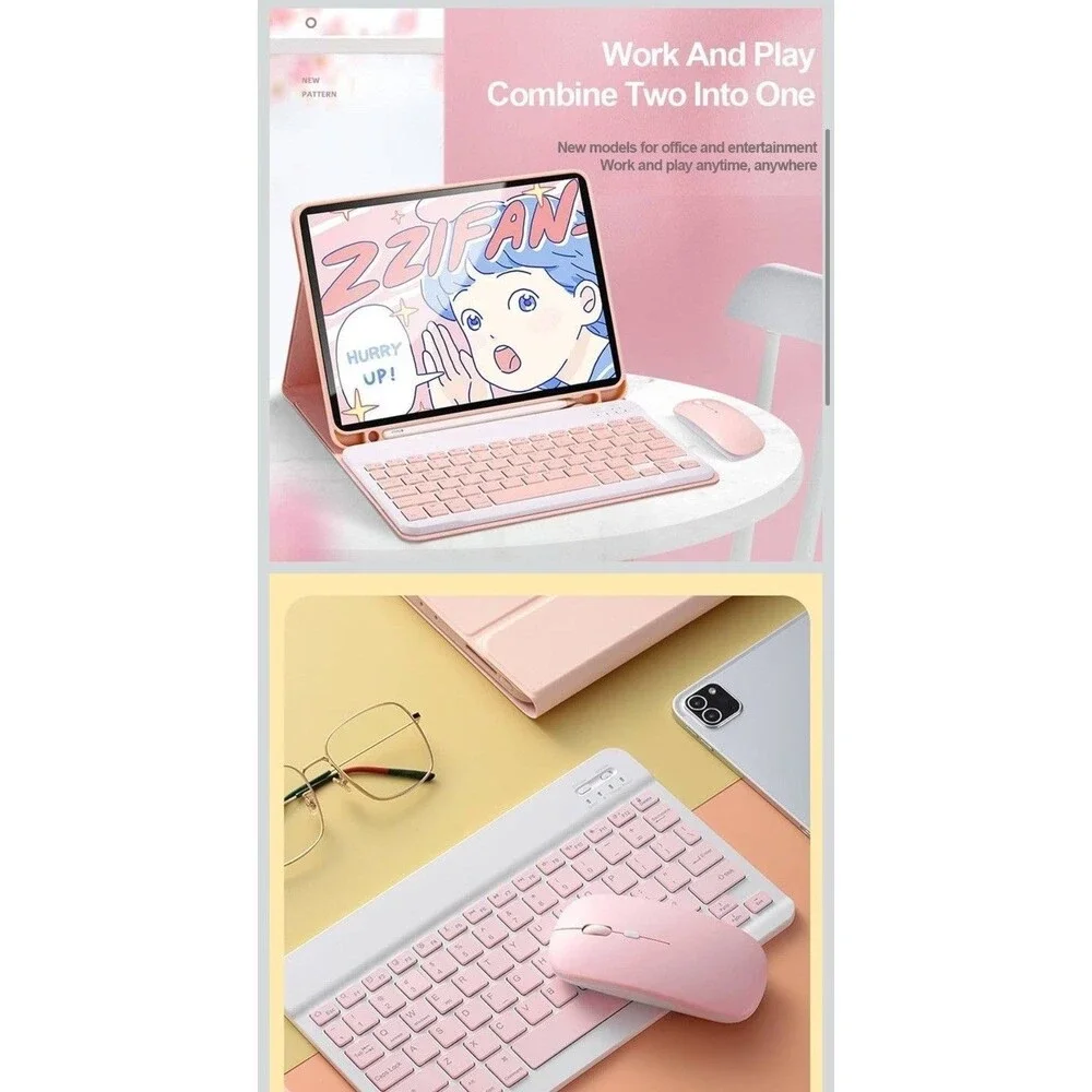 for iPad 11th (A16, 2025) / 10th Generation Case with Keyboard, Mouse and Pink
